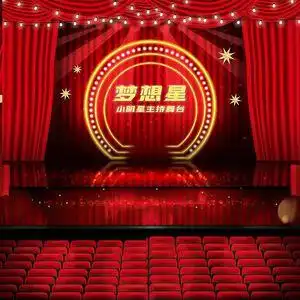 3d立体舞台背景墙纸小主持人主播表演剧场幕布口才培训班教室壁纸