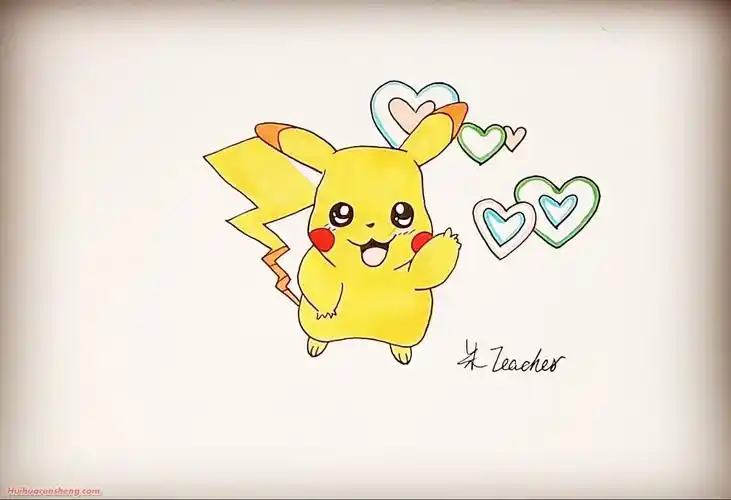 可爱的皮卡丘简笔画步骤_皮卡丘简笔画作品彩色图片