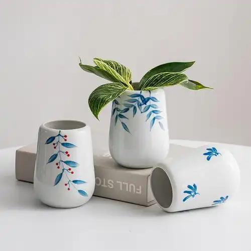 件蜀门手绘创意简约陶瓷装饰干花鲜花花瓶小清新水培绿植客厅插花