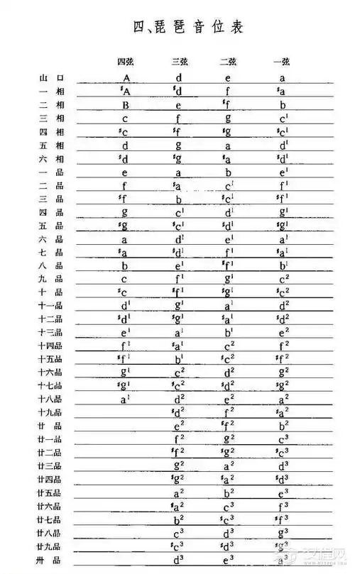 琵琶简介琵琶音位表