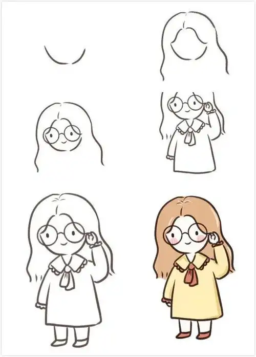 3分钟教你画出4个q版动漫小女孩的简笔画!