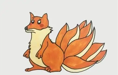 神兽可爱九尾狐简笔画教学步骤彩色卡通九尾狐简笔画怎么画