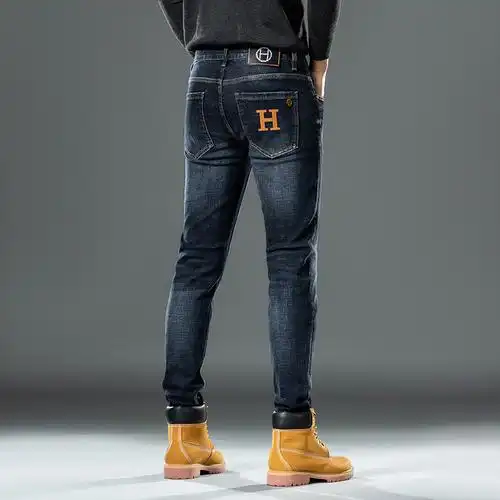 h家奢侈品牌牛仔裤男欧洲站高端刺绣小直筒弹力裤子直播带货跨境
