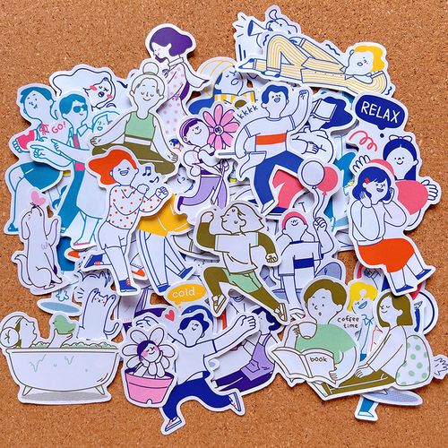 手帐贴纸可爱卡通简笔画人物杯子水杯装饰小图案卡通韩系可爱手帐