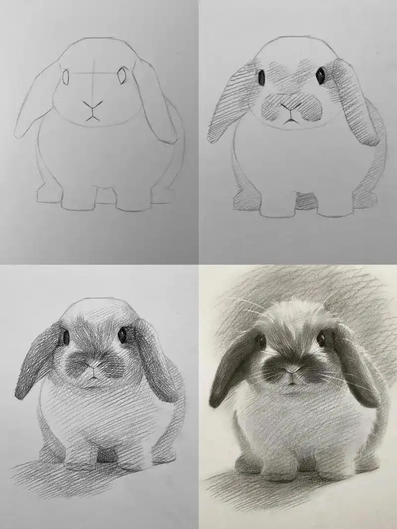 超可爱垂耳兔绘画步骤.#素描 #零基础学画画 #素描怎么画动 - 抖音