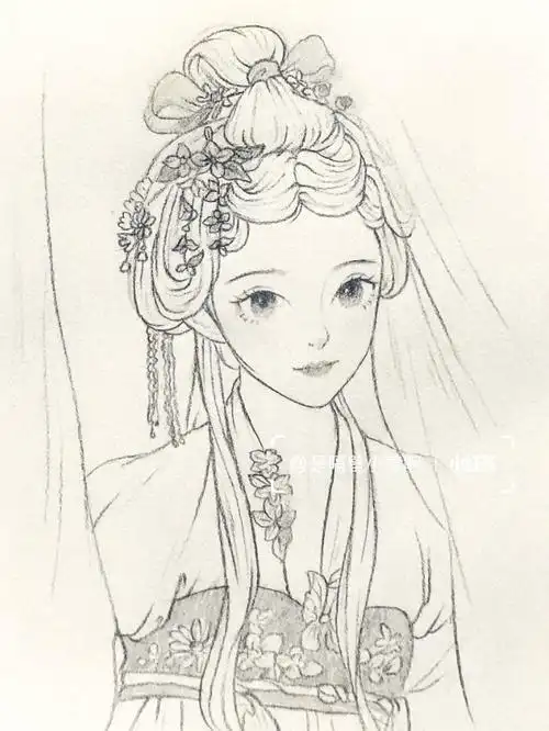 5自动铅笔#少女线稿  #手绘教程  #线稿  #画画的日常  #古风线稿人像