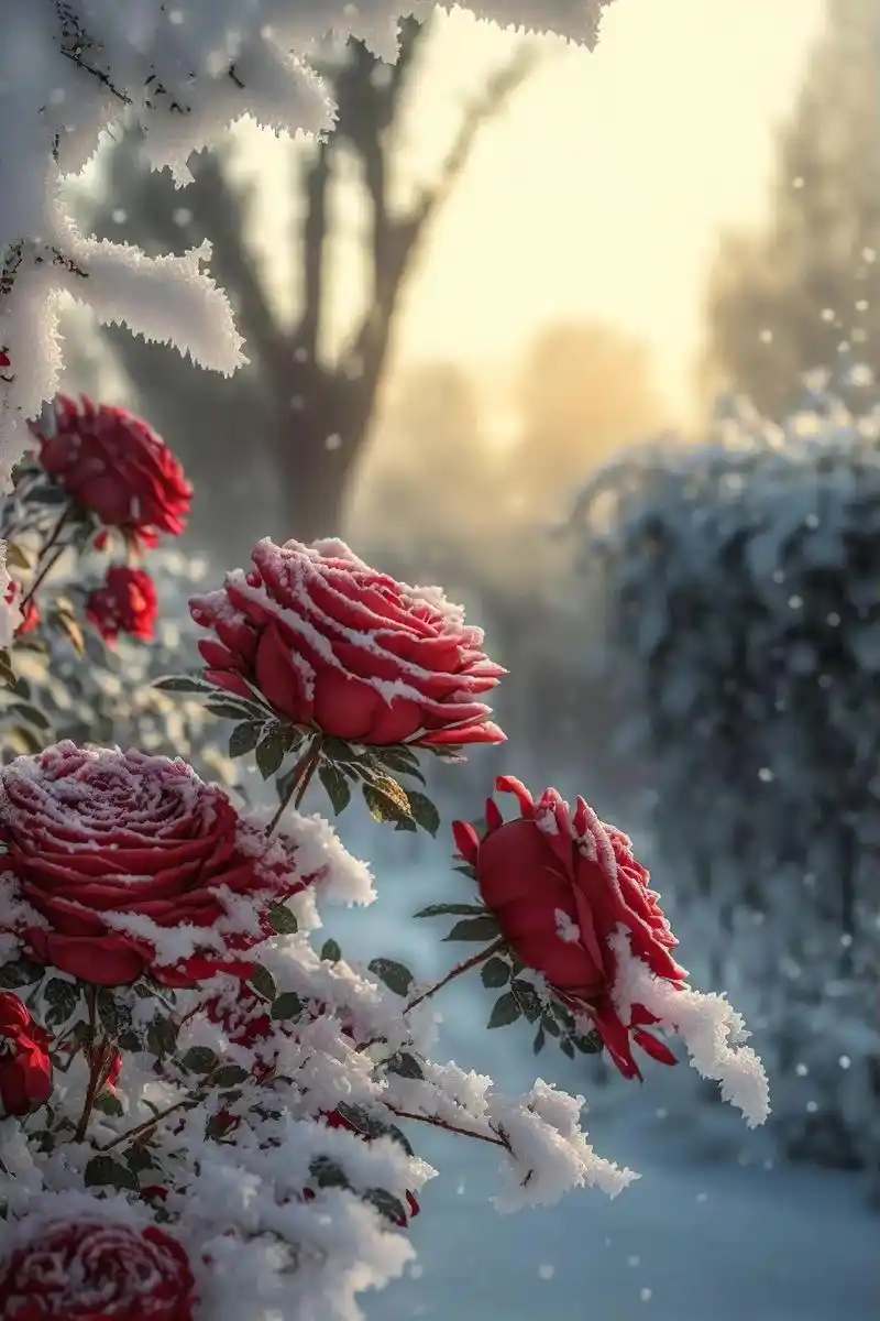 冰封雪地里的玫瑰花 #唯美意境 #愿疫情早点结束一切回归正 - 抖音