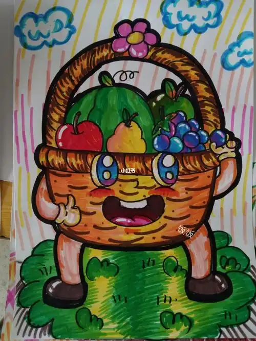 西瓜太郎12色水彩笔水果篮简笔画