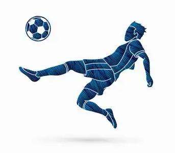 倒挂剪影足球运动员击中球,倒挂金钩图形矢量照片