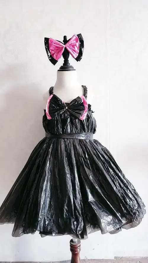环保时装秀女孩女童塑料袋环保走秀演出服装亲子手工环保作业儿童蓬蓬