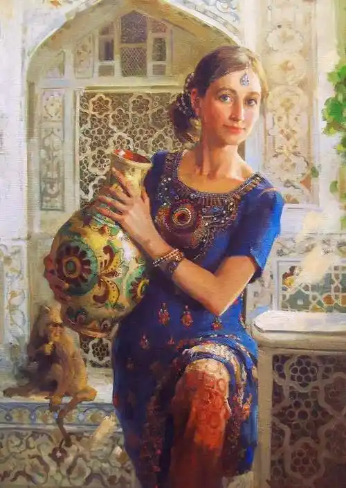 俄罗斯美女画家油画中优雅性感的芭蕾舞女