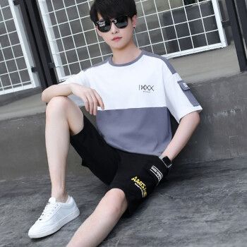 13男生夏季短袖t恤胖男孩衣服12-15岁初中学生14潮流帅气套装大童夏装