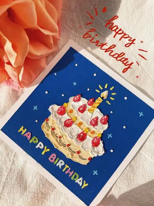 油画棒奶油草莓手绘生日蛋糕