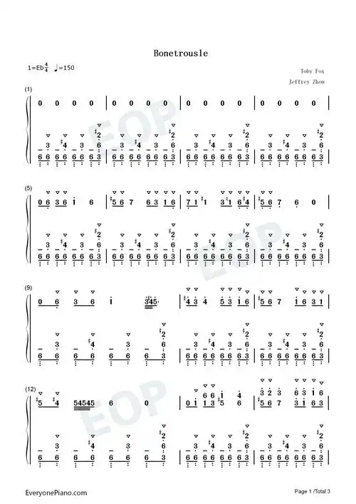 bonetrousle-undertale插曲-传说之下双手简谱预览1-钢琴谱文件