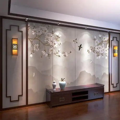 背景墙定制新中式中式花鸟硬包电视现代客厅沙发背景墙软包