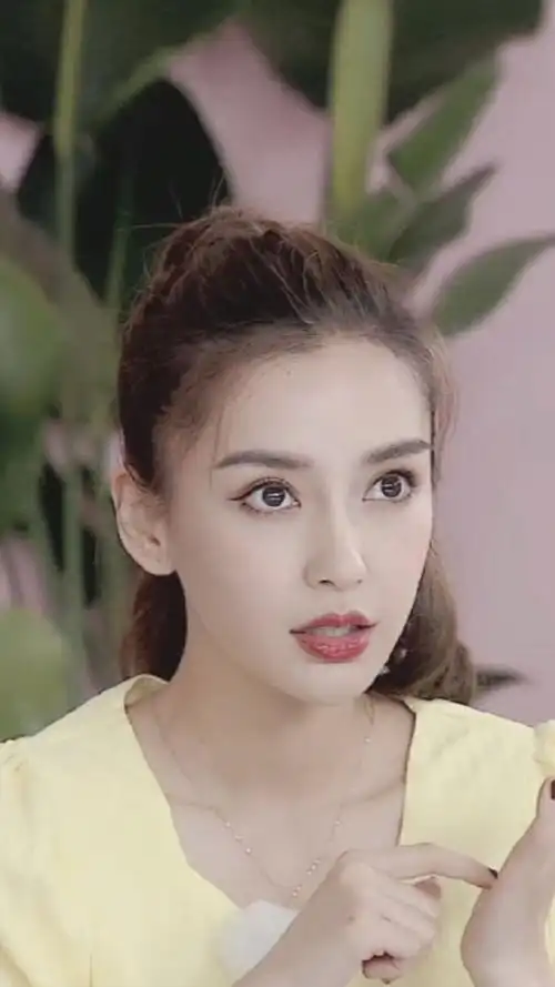 angelababy,高扎马尾,鹅黄,清甜美