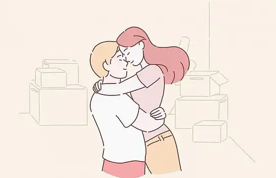 拥抱在一起的情侣手绘插画图片免抠素材