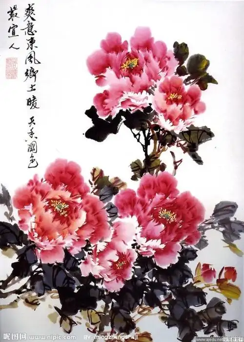 国画牡丹百图24写意牡丹竖幅10