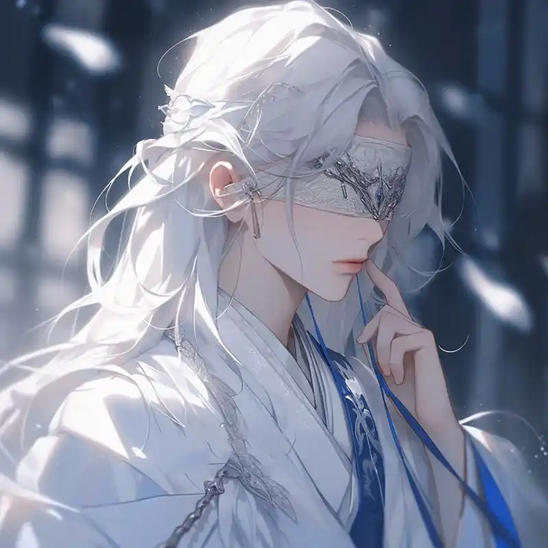 白发蒙眼动漫男头|古风头像|男生头像