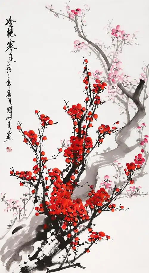 名家关山月梅花三尺字画纯手绘岭南书画写意古玩名人花鸟国画收藏纯