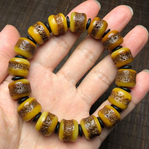 天然西藏老牦牛骨老料头盖骨嘎巴啦单圈手串佛珠念珠手串佛珠