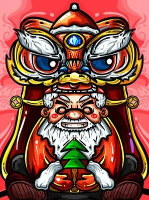 国潮涂鸦手拿麻将的小财神