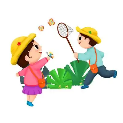 小朋友玩耍可爱跳跃孩子卡通元素蝴蝶游戏活泼儿童开心小孩儿童