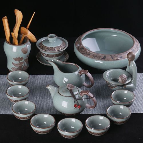哥窑茶具套装家用陶瓷功夫茶具冰裂釉开片可养茶壶茶杯套装泡茶器