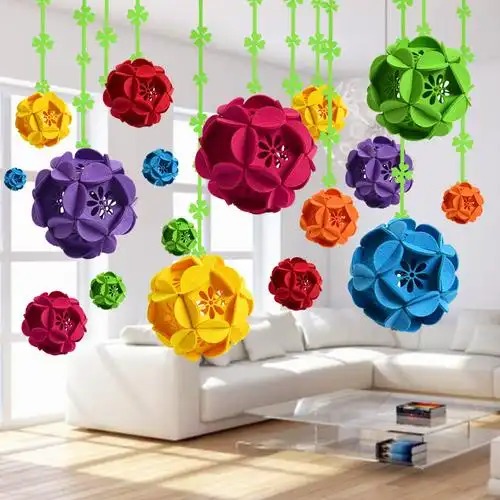 批发教室布置装饰幼儿园环境挂饰无纺布花球立体柳条吊饰装扮