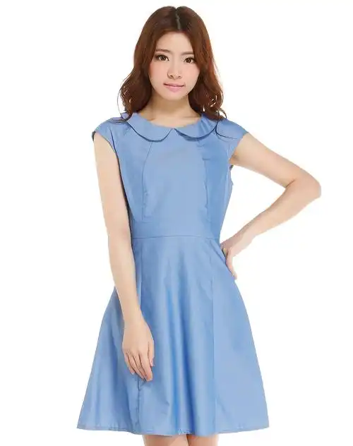 etam etam 简单娃娃领天蓝色短袖连衣裙