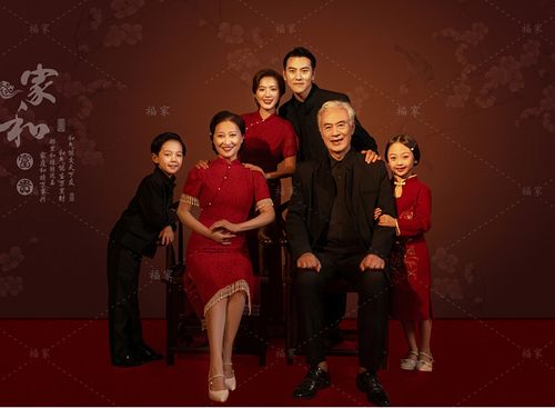 儿童摄影服装影楼高端红色旗袍黑色中山装全家福一家六口中国风正