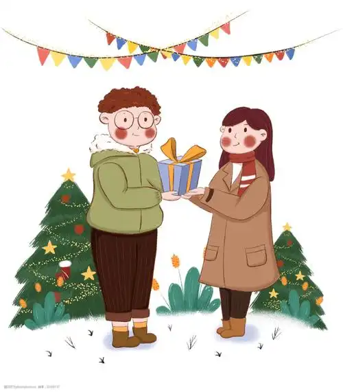 手绘小清新圣诞节收礼物的人物下载