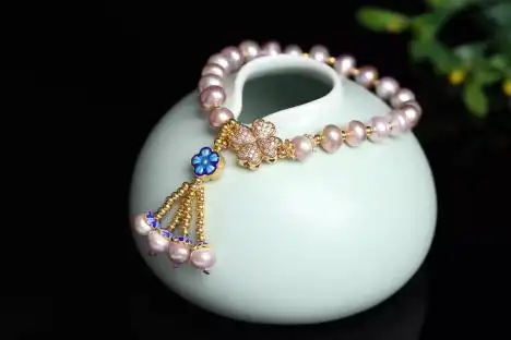 淡淡粉紫色的珍珠手工diy时尚百搭女男款手串手链饰品