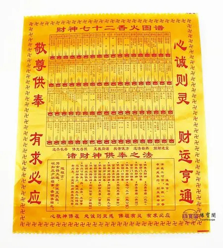财神72香火图谱仙堂拜神财神七十二香谱图解烧香用品