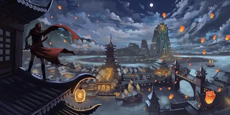 中国古风建筑群4k插画