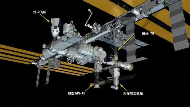 科学号在国际空间站的对接位置国际空间站没受到严重伤害,但"科学号"