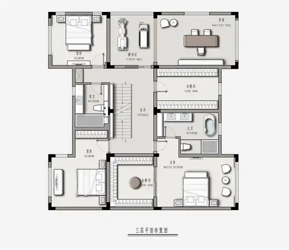 南京弘景雅墅760平别墅法式风格装修三层平面布置图