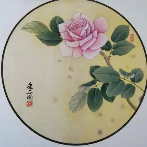 梁季兰工笔花鸟团扇(一)