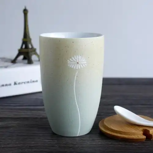 现代个性创意陶瓷杯马克杯 手工雕刻雏菊情侣杯diy生日礼品定制