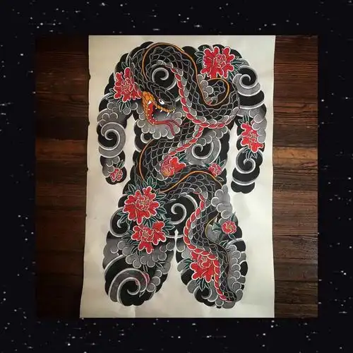 日式老传统樱花满背