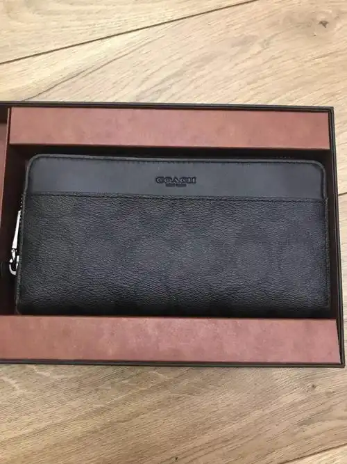 现货特价秒杀2件coach蔻驰时尚男士长款经典钱包礼盒装经典款深灰色