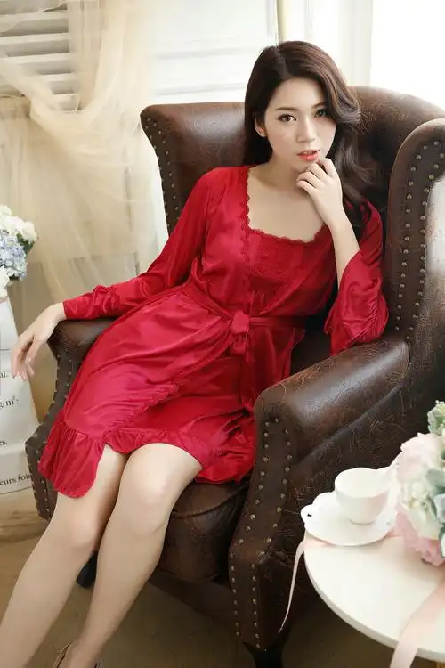 夏季新品日韩女士高档全光冰丝短款吊带舒适透气睡裙两件套072