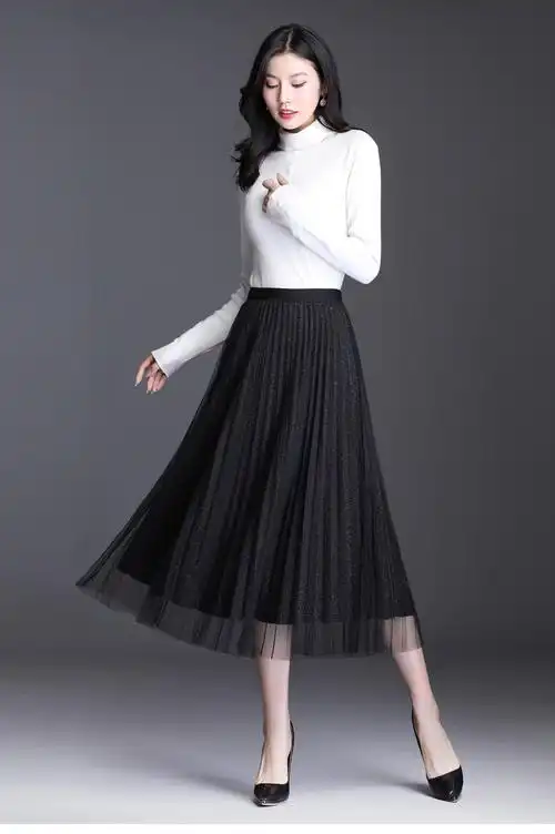 新款垂感 品牌: 欧玉诗(ouyushi) 商品名称:百折裙冬下半身裙子学生