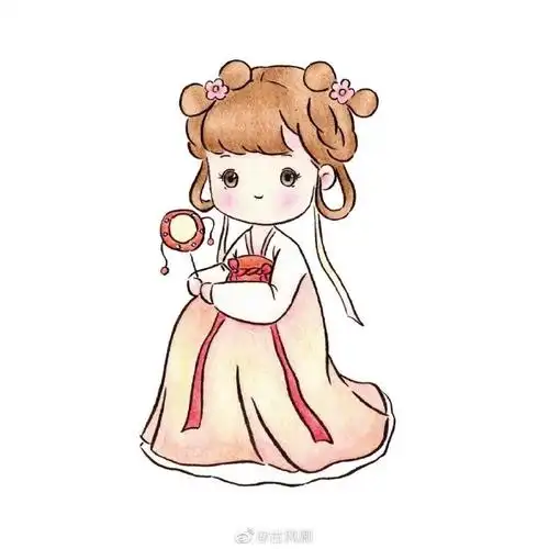 袅娜少女羞,岁月无忧愁.古风手绘人物插画,q版#汉服#小姐姐系列.