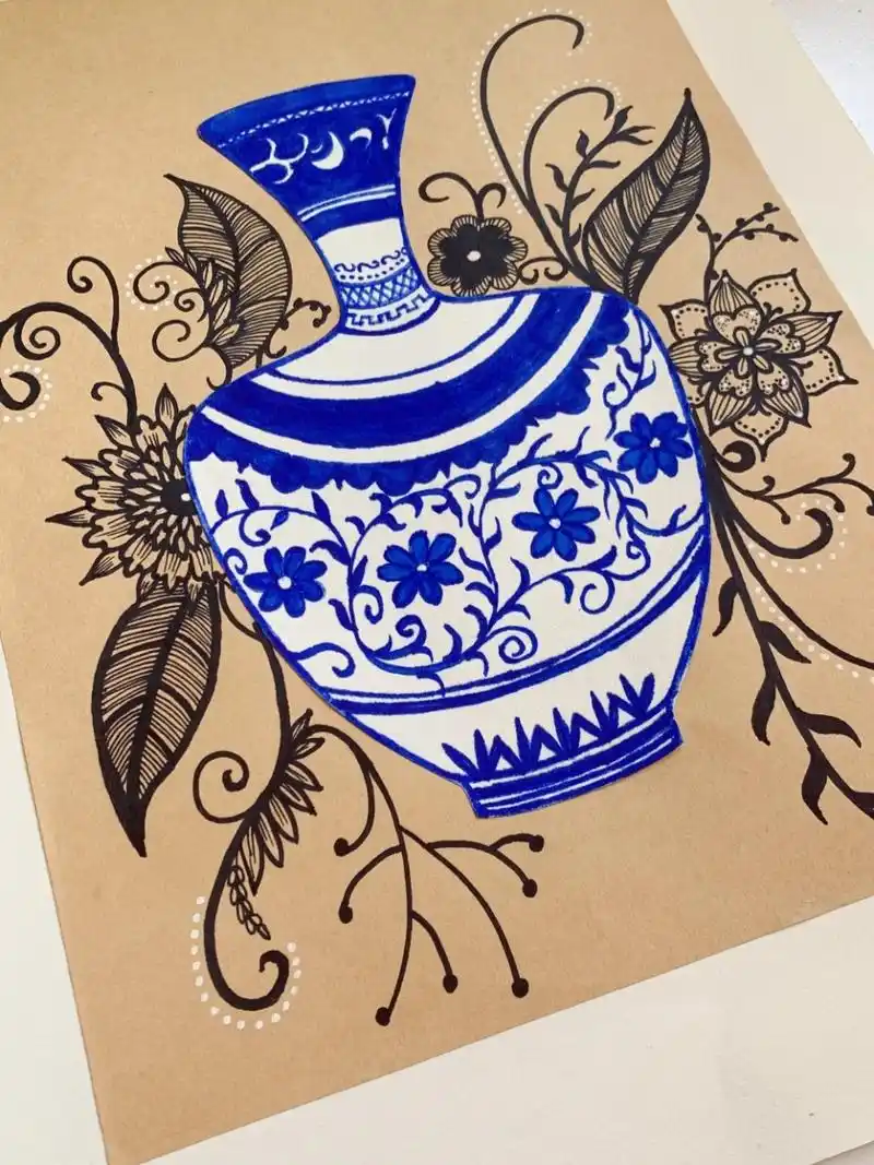 青花瓷 儿童简笔画 青花瓷