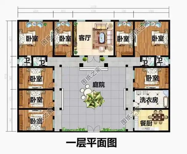 乡村一层三合院设计图,在庭院中仰望星空的美好