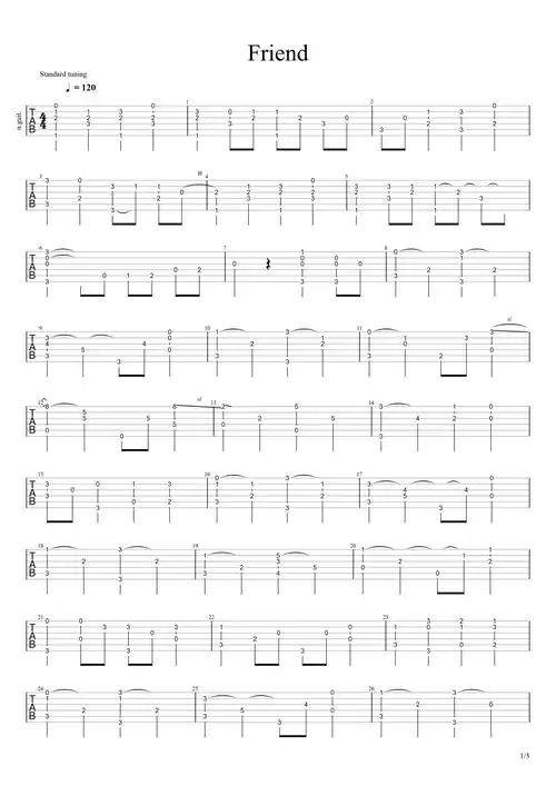 friend吉他谱-指弹谱-c调-虫虫吉他