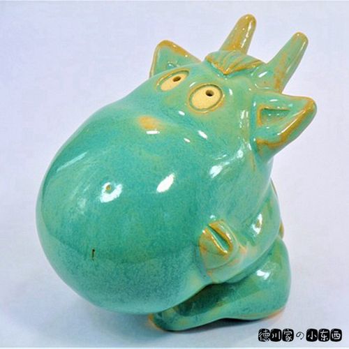 日本代购 匠人手工 食梦的牛 绿色 可爱 陶瓷 民俗工艺装饰小摆件