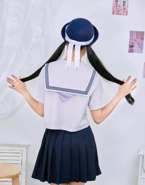 御茶家日系紫色短款水手服短袖中间服原创jk校供感早春学院风绀色下裙