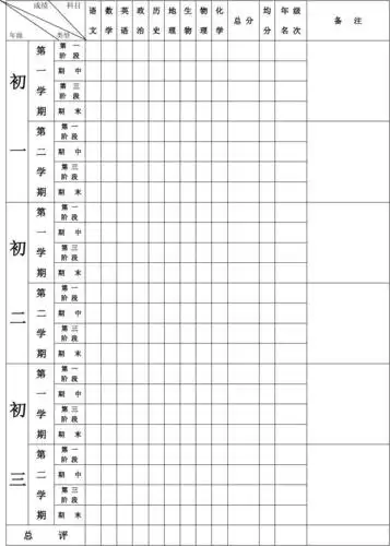 初中学习成绩一览表